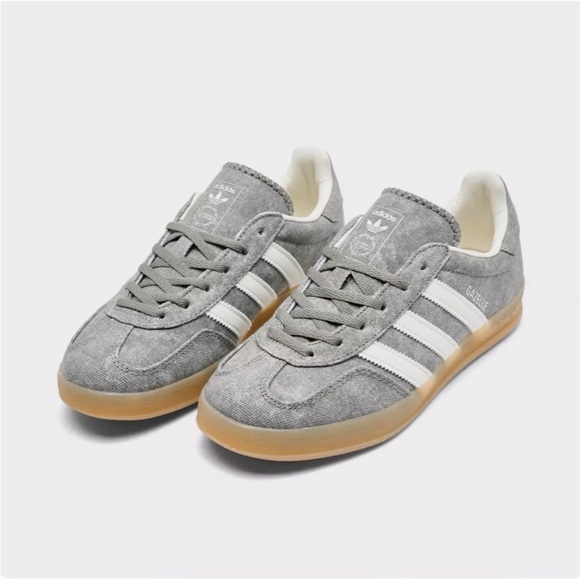NEW Adidas originals Gazelle indoor canvas casual shoes silver pebble/offwhite 9 - Picture 1 of 15